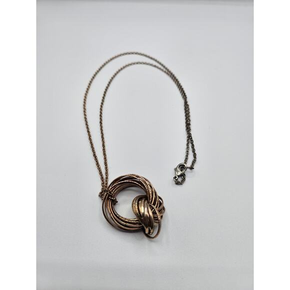 Vintage 1980s Pendant Style Necklace Gold Tone Wrapped Metal - Picture 3 of 4